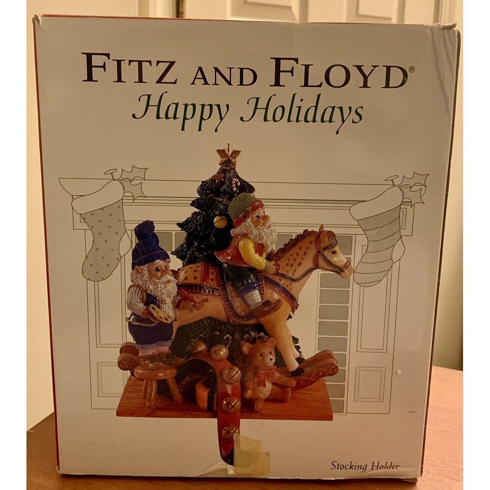 Vintage Fitz and Floyd Happy Holidays Stocking Holder Santa Tree 2004 With Box‎